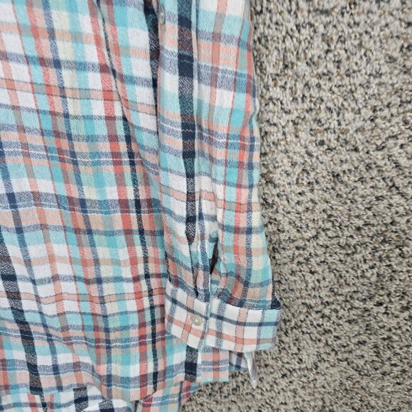 Soft Surroundings Top Womens PM Petite Medium Blue Plaid Button Up Collared - Picture 2 of 7